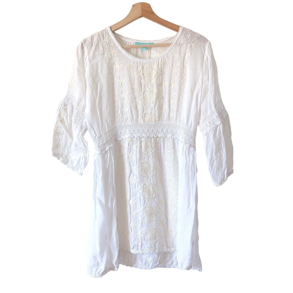 Melissa‎ Odabash Womens Boho White Lace Crochet Top Dress Peasant Embroidered M